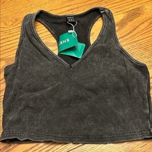 SHEIN Charcoal Ribbed Crop Top